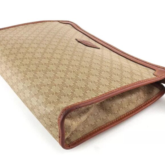 CELINE Clutch Bag Macadam Beige PVC ?~ Leather Authentic - Picture 4 of 9